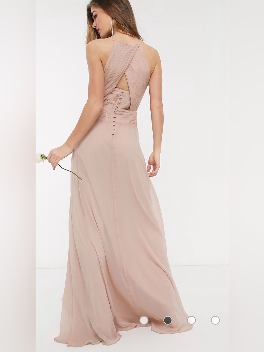 ASOS DESIGN Pink Blush Pinny Formal Chiffon Maxi Dress Gown Size 4 - Picture 2 of 13